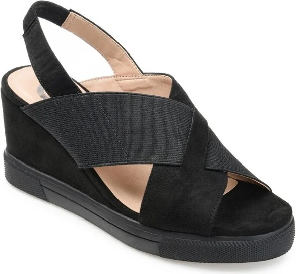 Journee Collection Women's Ronnie Wedge Heel Slip On Sandals Black