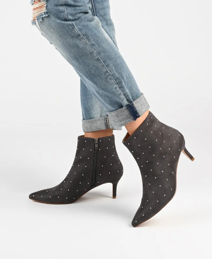 Journee Collection Women's Rossia Stud Embellished Pointed Toe Kitten Heel Dress Booties - Image 11
