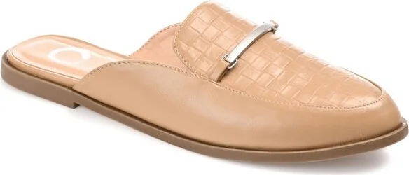 Journee Collection Women's Rubee Slip On Round Toe Mules Flats Taupe