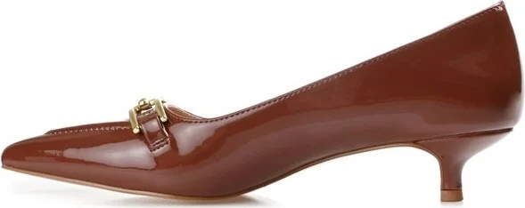 Journee Collection Women's Rumi Kitten Heel Loafer Pointed Toe Pumps Brown - Image 7