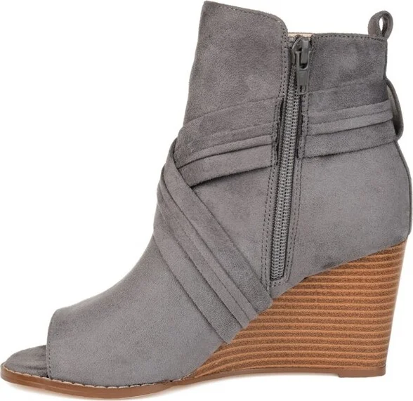 Journee Collection Women's Sabeena Inside Zip Open Toe Wedge Booties Red - Image 3