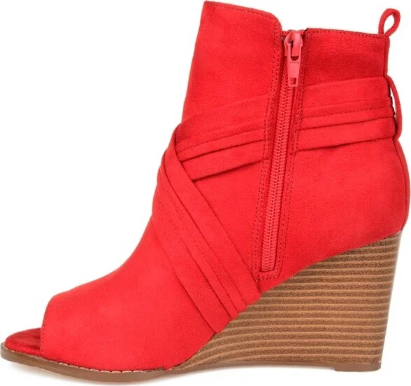 Journee Collection Women's Sabeena Inside Zip Open Toe Wedge Booties Red - Image 4