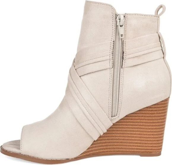 Journee Collection Women's Sabeena Inside Zip Open Toe Wedge Booties Red - Image 5