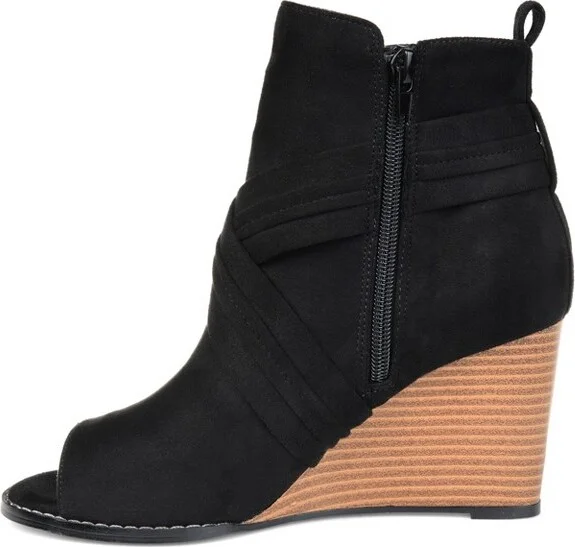 Journee Collection Women's Sabeena Inside Zip Open Toe Wedge Booties Red - Image 6