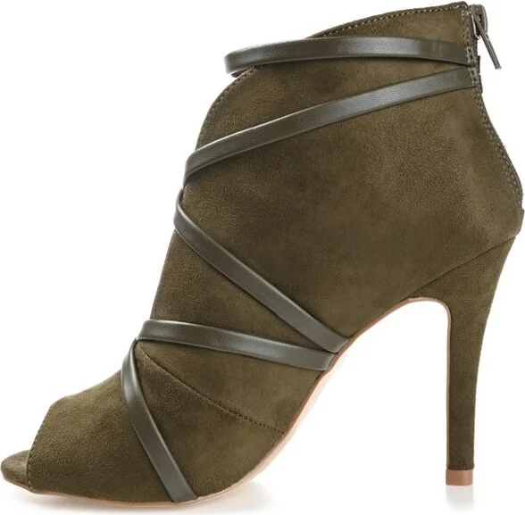 Journee Collection Women's Samara Back Heel Zip Peep Toe Stiletto Booties Olive - Image 2