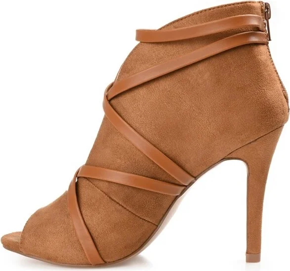 Journee Collection Women's Samara Back Heel Zip Peep Toe Stiletto Booties Olive - Image 5