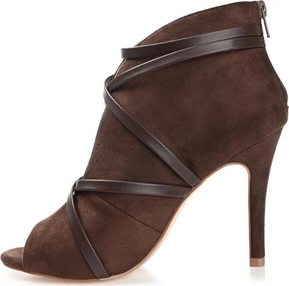 Journee Collection Women's Samara Back Heel Zip Peep Toe Stiletto Booties Olive - Image 8