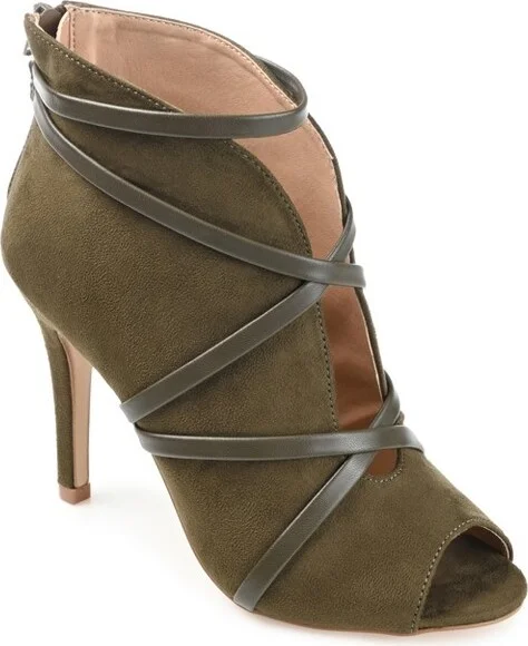 Journee Collection Women's Samara Back Heel Zip Peep Toe Stiletto Booties Olive