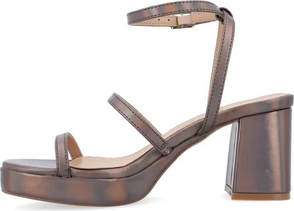 Journee Collection Women's Samilee Metallic Vegan Leather Platform Sandals Gold - Image 3