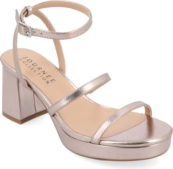 Journee Collection Women's Samilee Metallic Vegan Leather Platform Sandals Gold