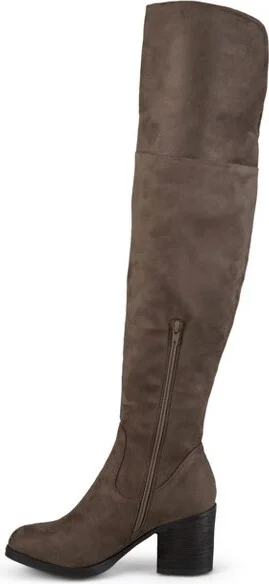 Journee Collection Women's Sana Stacked Heel Over The Knee Boots Taupe - Image 2