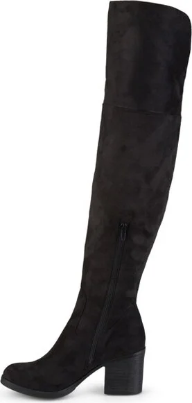 Journee Collection Women's Sana Stacked Heel Over The Knee Boots Taupe - Image 3