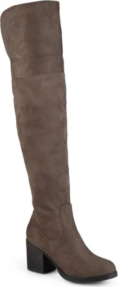 Journee Collection Women's Sana Stacked Heel Over The Knee Boots Taupe