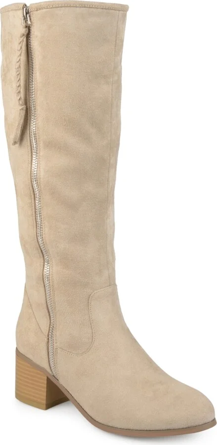 Journee Collection Women's Sanora Wide Calf Stacked Heel Mid Shaft Boots