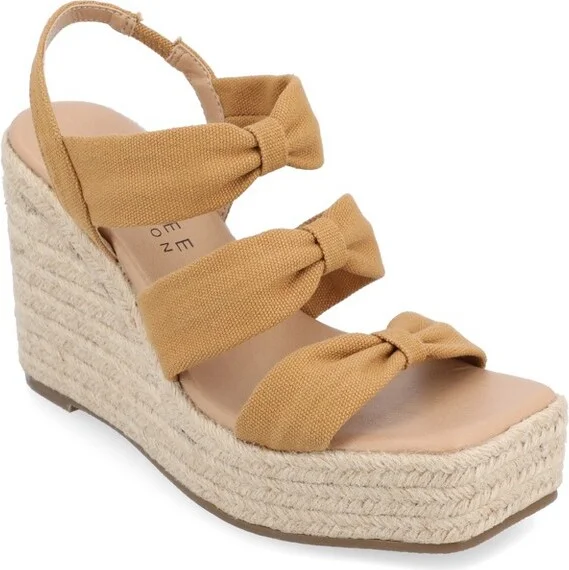 Journee Collection Women's Santorynn Sling Back Espadrille Platform Wedge Sandals Tan