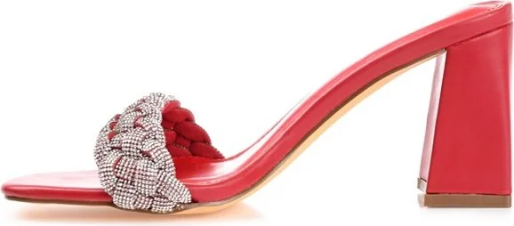 Journee Collection Women's Sashaa Open Toe High Block Heel Pumps Red - Image 5