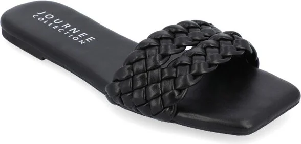 Journee Collection Women's Sawyerr Dual Braided Band Slide Sandals Black