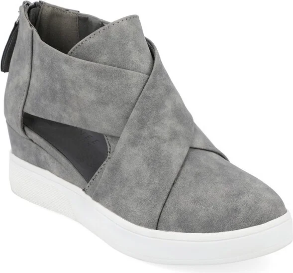 Journee Collection Women's Seena Round Toe Back Heel Zip Wedge Sneakers Grey