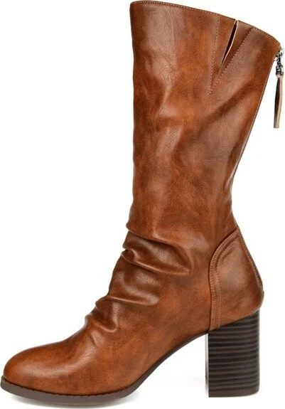 Journee Collection Women's Sequoia Stacked Heel Mid Calf Boots Brown - Image 2