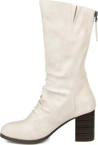Journee Collection Women's Sequoia Stacked Heel Mid Calf Boots Brown - Image 3