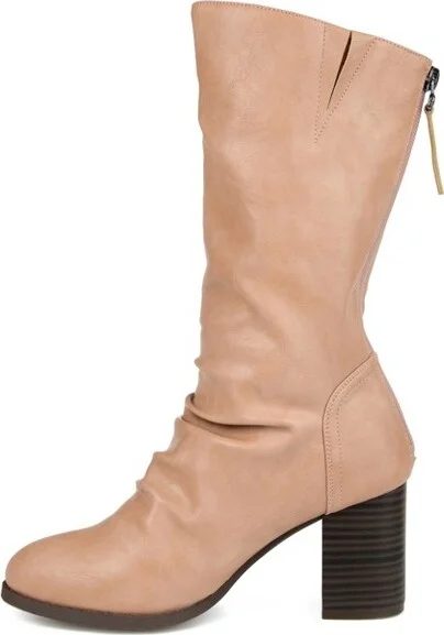 Journee Collection Women's Sequoia Stacked Heel Mid Calf Boots Brown - Image 4