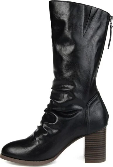Journee Collection Women's Sequoia Stacked Heel Mid Calf Boots Brown - Image 6