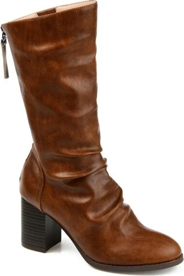 Journee Collection Women's Sequoia Stacked Heel Mid Calf Boots Brown