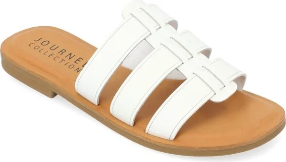 Journee Collection Women's Serrie Slip On Slide Flat Sandal White