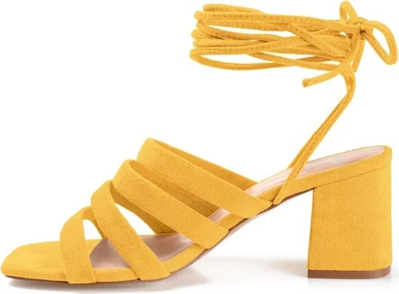 Journee Collection Womens Sevyn Open Square Toe Block Heel Sandals Yellow 6.5 - Image 2