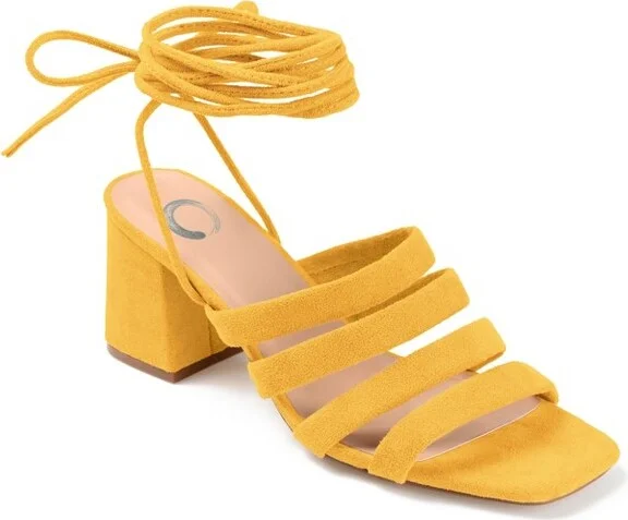 Journee Collection Womens Sevyn Open Square Toe Block Heel Sandals Yellow 7