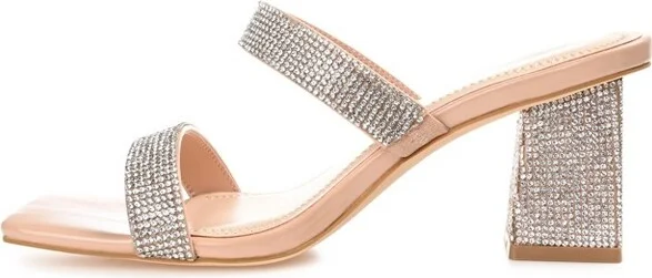 Journee Collection Women's Shandee Rhinestone Detail Block Heel Sandals Nude - Image 2