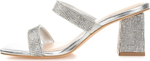 Journee Collection Women's Shandee Rhinestone Detail Block Heel Sandals Nude - Image 3