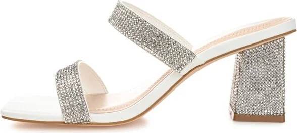 Journee Collection Women's Shandee Rhinestone Detail Block Heel Sandals Nude - Image 4