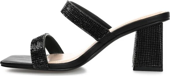 Journee Collection Women's Shandee Rhinestone Detail Block Heel Sandals Nude - Image 5