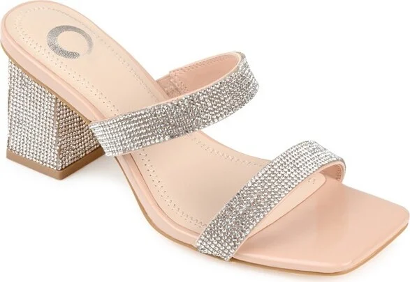 Journee Collection Women's Shandee Rhinestone Detail Block Heel Sandals Nude