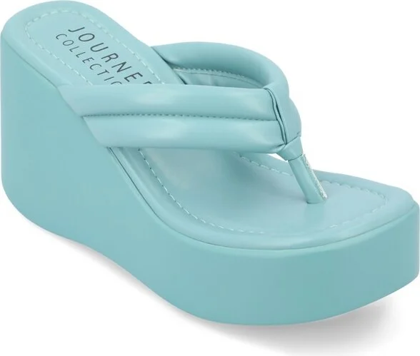 Journee Collection Women's Shareene Slip On Platform Wedge Sandals Mint