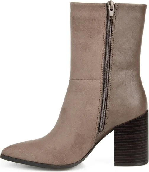 Journee Collection Women's Sharlie Inside Zip Stacked Heel Booties Taupe - Image 2