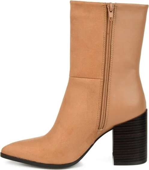 Journee Collection Women's Sharlie Inside Zip Stacked Heel Booties Taupe - Image 4