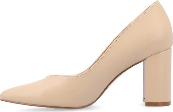 Journee Collection Women's Simonne Narrow Width SuperNatural Shades Block Heel Pointed Toe Pumps, Shell NW - Image 2