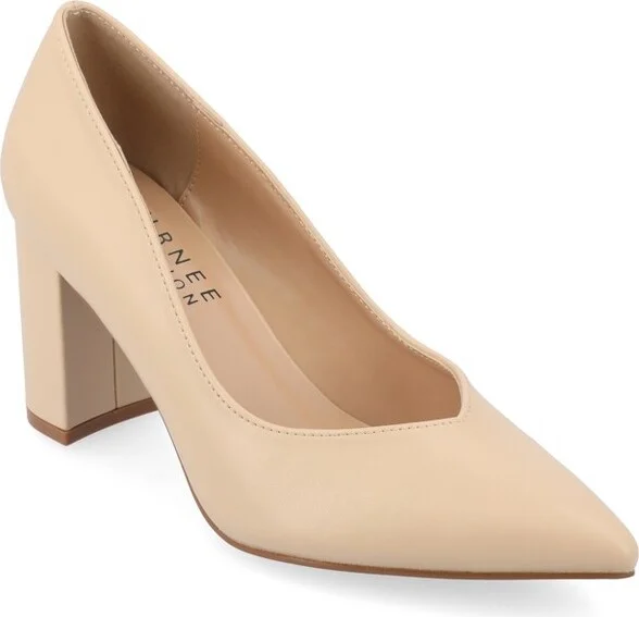 Journee Collection Women's Simonne Narrow Width SuperNatural Shades Block Heel Pointed Toe Pumps, Shell NW