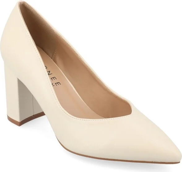 Journee Collection Women's Simonne SuperNatural Shades Block Heel Pointed Toe Pumps, Cream 5WD