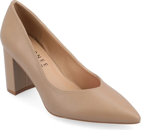 Journee Collection Women's Simonne SuperNatural Shades Block Heel Pointed Toe Pumps, Mocha