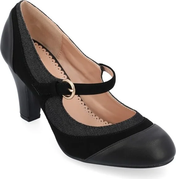 Journee Collection Women's Siri Round Toe Mid Block Heel Pumps Black