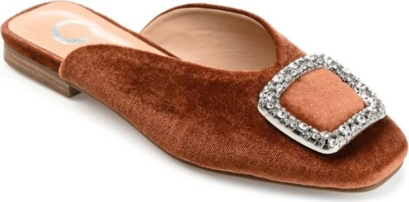 Journee Collection Women's Sonnia Mules Square Toe Slip On Flats Brown