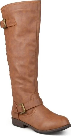 Journee Collection Women's Spokane Stacked Heel Riding Boots Chestnut