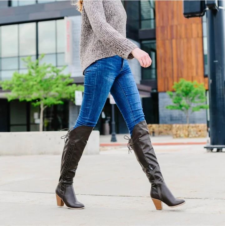 Journee Collection Women's Spritz Lace Up Over The Knee Boots - Image 4