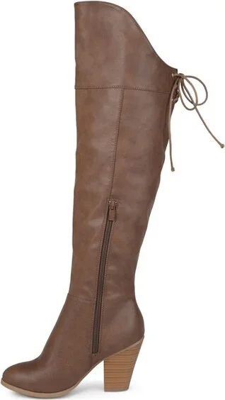 Journee Collection Women's Spritz-p Stacked Heel Over The Knee Boots Grey - Image 4