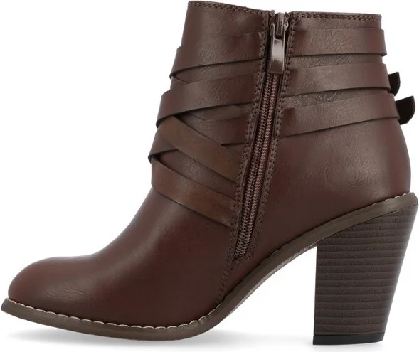 Journee Collection Women's Strap Inside Zip Stacked Heel Booties Black 10WD - Image 3