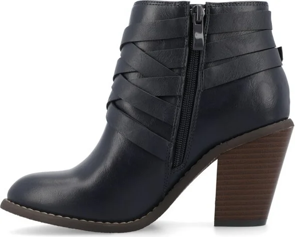 Journee Collection Women's Strap Inside Zip Stacked Heel Booties Black 10WD - Image 5