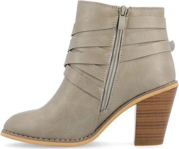 Journee Collection Women's Strap Inside Zip Stacked Heel Booties Black 10WD - Image 6